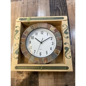 Lily's Home 10-Inch Faux-Stone Indoor or Outdoor Wall Clock with Stone ~ 1 Chip